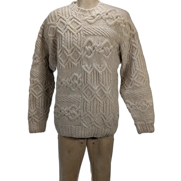 Vintage Tommy Hilfiger Wool Sweater Hand Knit Wool Cable Knit Fisherman Sz L NWT - Picture 1 of 6